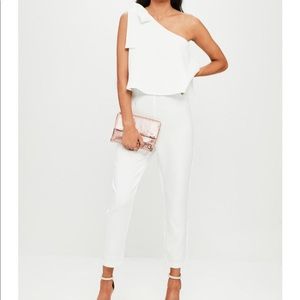Missguided one shoulder bow Jumpsuit white